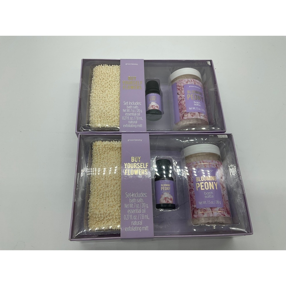 Groovi Beauty Bath 2 Gift Sets  Women Purple Blooming Peony Spa Kit Relaxation